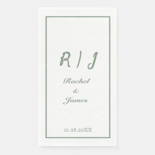 Sage Green Monogram Name Elegant Script Wedding Paper Guest Towels