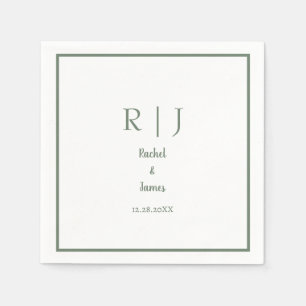 Sage Green Monogram Name Minimal Elegant Wedding Napkins