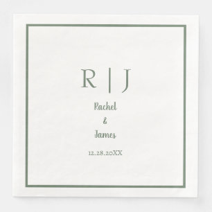 Sage Green Monogram Name Minimal Elegant Wedding Paper Dinner Napkins
