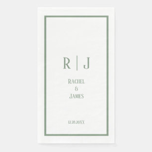 Sage Green Monogram Name Minimal Elegant Wedding Paper Guest Towels