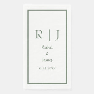 Sage Green Monogram Name Minimal Elegant Wedding Paper Guest Towels