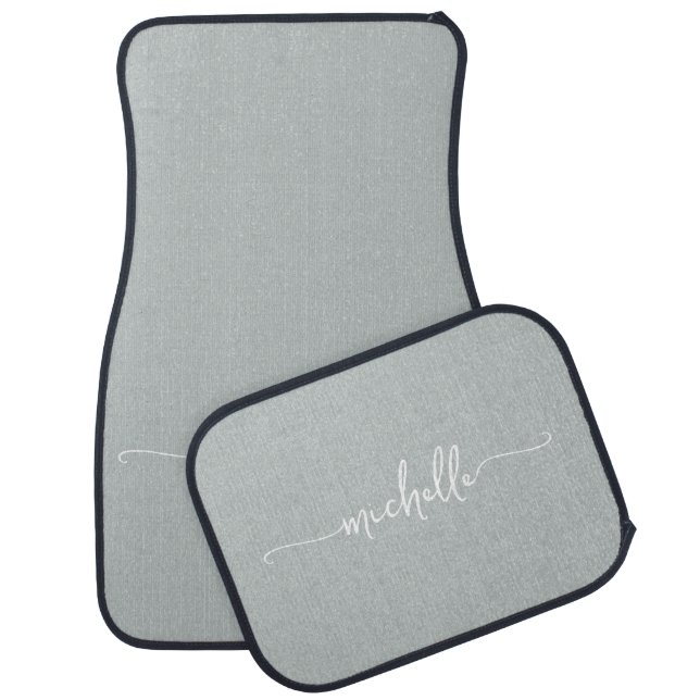 Sage Green Monogram Name Script  Car Floor Mat (Set)