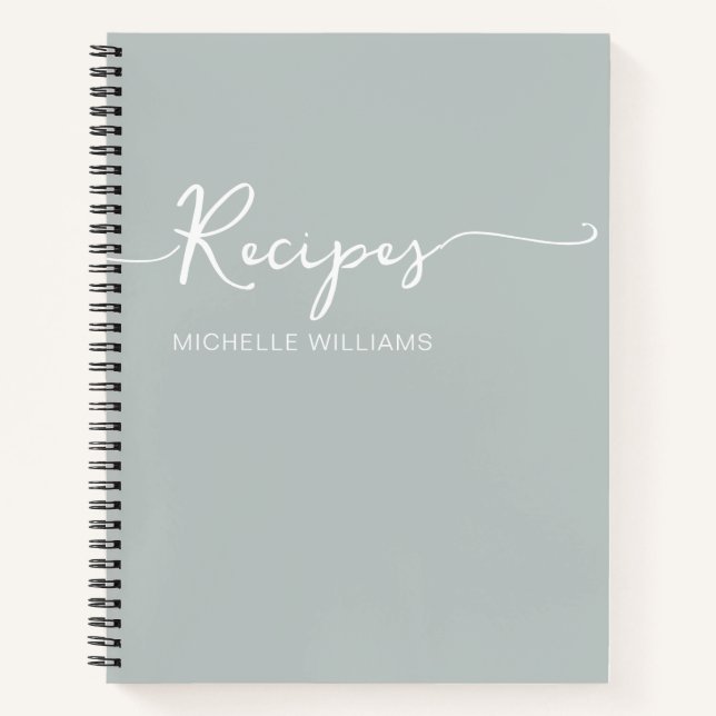 Sage Green Monogram Name Signature Cookbook Recipe Notebook (Front)