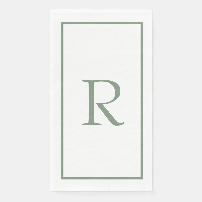 Sage Green Monogram Name Wedding Bridal Shower Paper Guest Towels (Front)