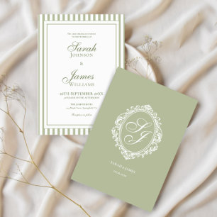 Sage Green Monogram Old Money Wedding Invitation