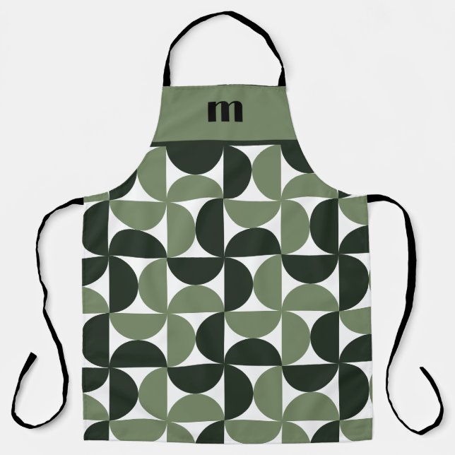 Sage Green Monogram Pattern Apron (Front)