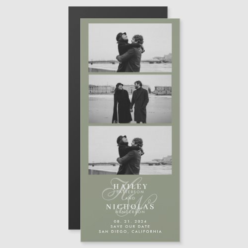 Sage Green Monogram Photo Strip Magnetic Wedding