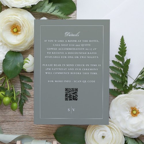 Sage Green Monogram QR CODE Elegant Wedding Enclosure Card