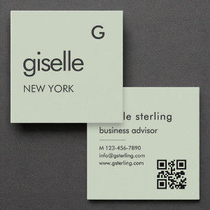 Sage Green Monogram QR Code Minimalist  Square Business Card