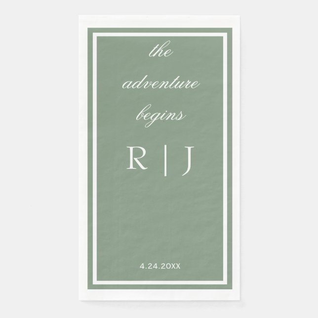 Sage Green Monogram Quote Script Text Wedding Paper Guest Towels (Front)