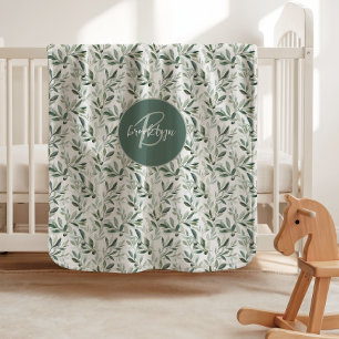 Sage Green Monogram Rustic Olive Pattern Baby Blanket