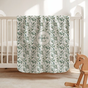 Sage Green Monogram Rustic Olive Pattern Baby Blanket
