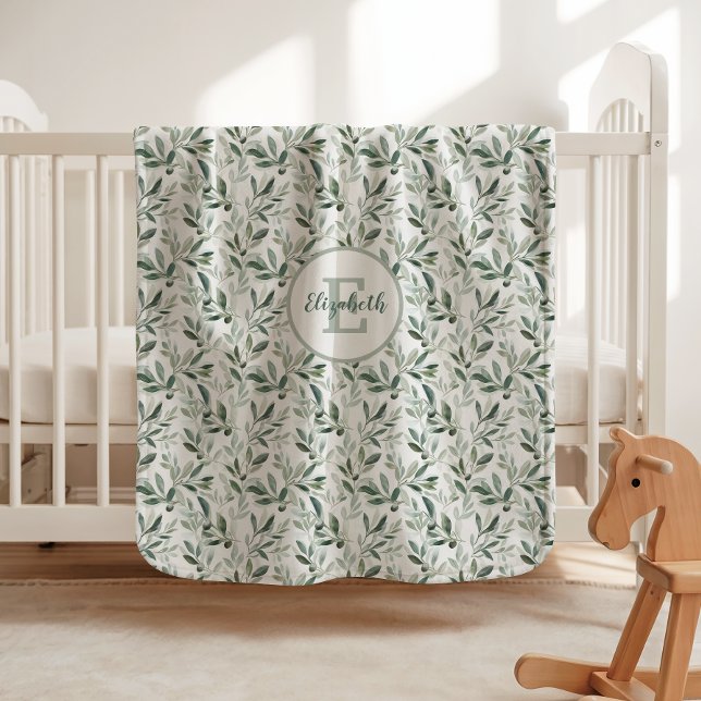 Sage Green Monogram Rustic Olive Pattern Baby Blanket (Creator Uploaded)