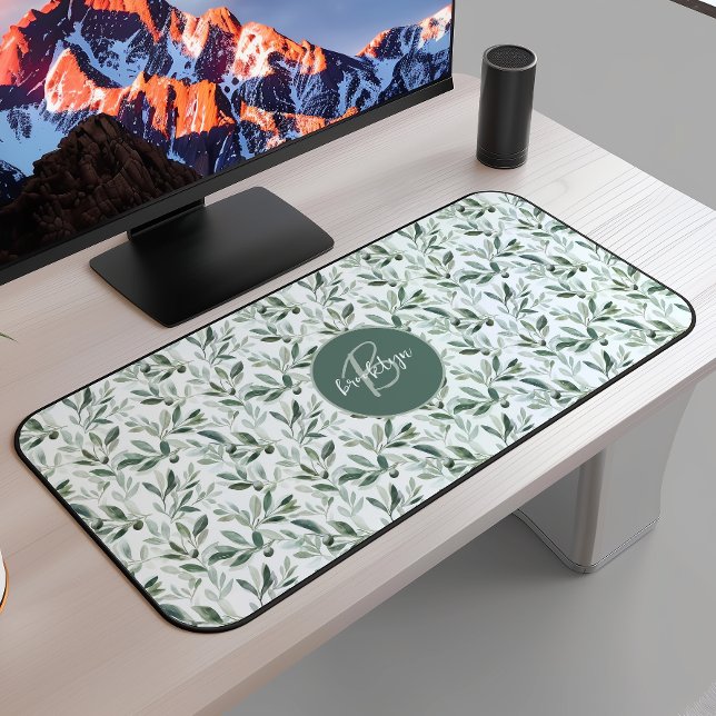 Sage Green Monogram Rustic Olive Pattern Desk Mat (Creator Uploaded)