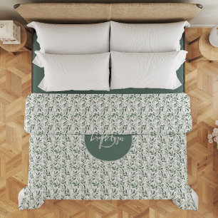 Sage Green Monogram Rustic Olive Pattern Duvet Cover