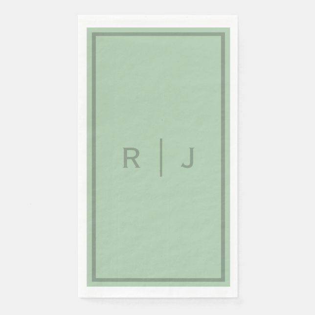 Sage Green Monogram Script Initials Letter Wedding Paper Guest Towels (Front)