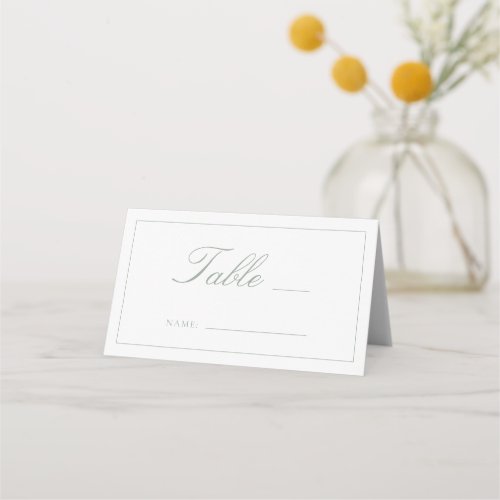 Sage Green Monogram Script Wedding Table Number Place Card