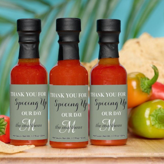 Sage Green Monogram Script Wedding Thank You  Hot Sauces (Multi)