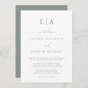 Sage Green Monogram Simple Minimalist Wedding Invi Invitation