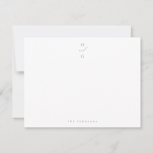 Sage Green monogram simple personalized Stationery Note Card (Front)