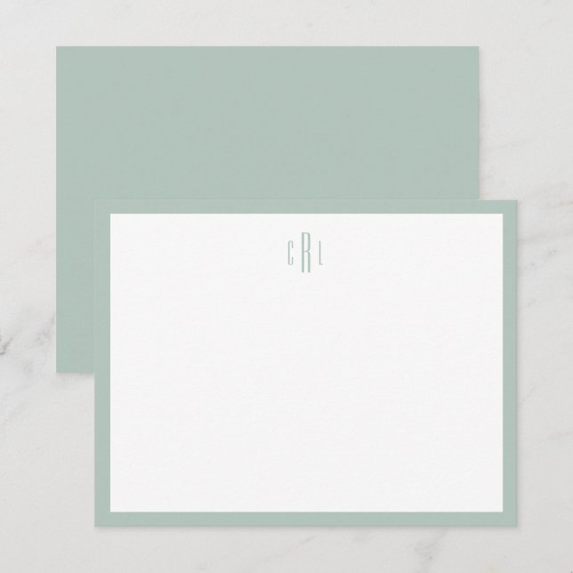 Sage Green Monogram Stationery Thank You Note Card (Front/Back)