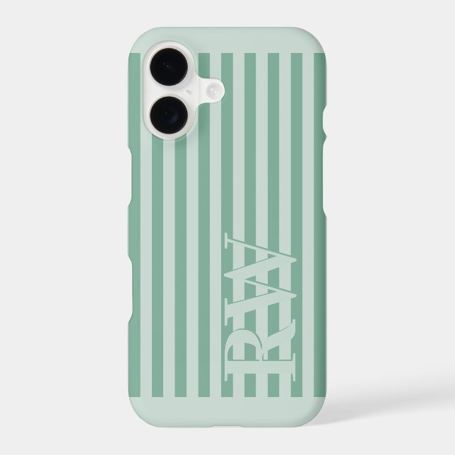 Sage Green Monogram Stripes iPhone Case (Back)