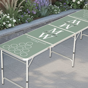 Sage Green Monogram Wedding Beer Pong Table