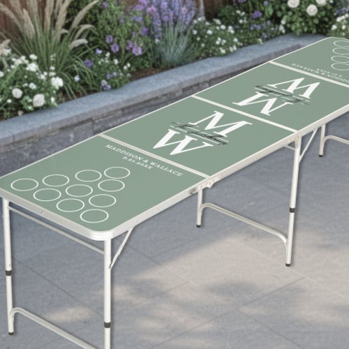 Sage Green Monogram Wedding Beer Pong Table