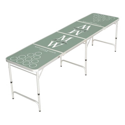 Sage Green Monogram Wedding Beer Pong Table