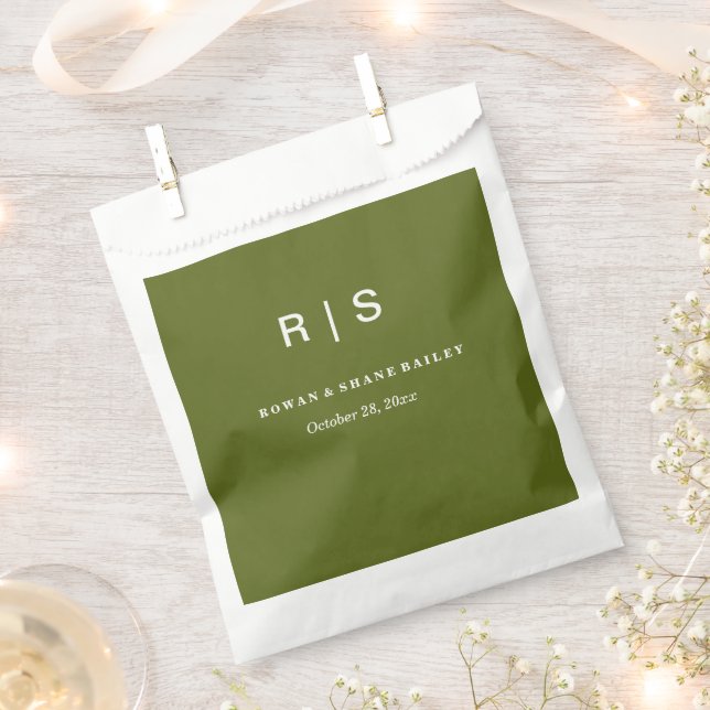 Sage Green Monogram Wedding Favor Bag (Clipped)