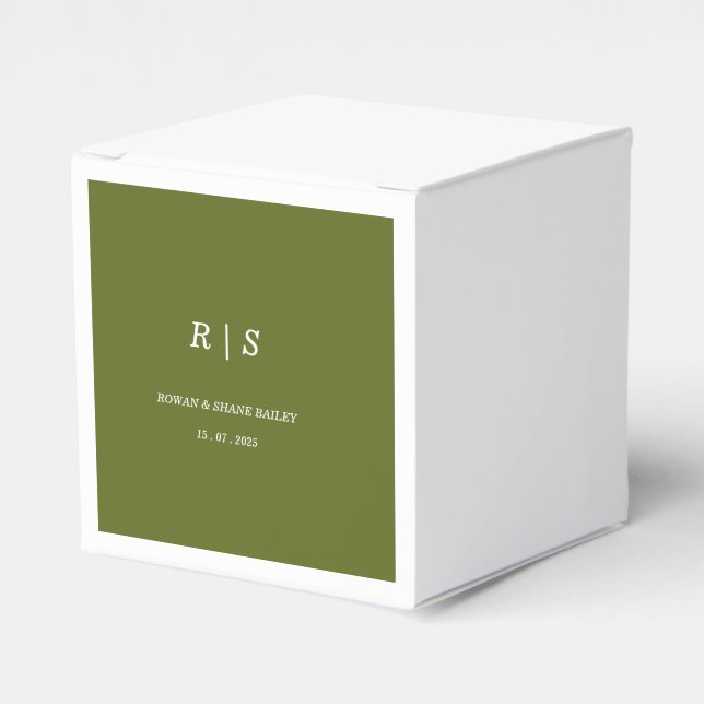 Sage green Monogram Wedding Favor Box (Front Side)