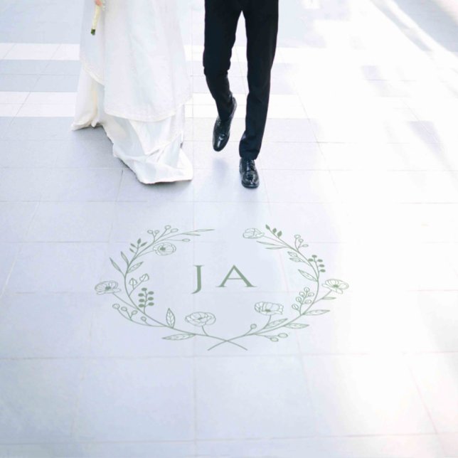 Sage Green Monogram Wedding Floor Decal (Wedding)