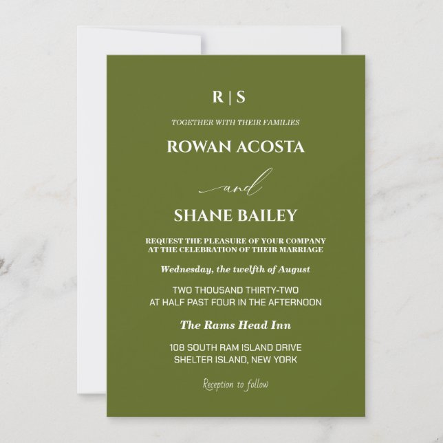 Sage Green Monogram Wedding Invitation (Front)