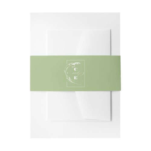 Sage Green Monogram Wedding Invitation Belly Band