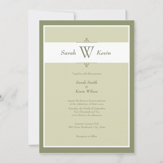 Sage Green Monogram Wedding Invitations (Front)