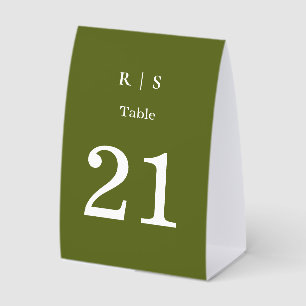 Sage Green Monogram Wedding Table Number Card Paper Table Tent
