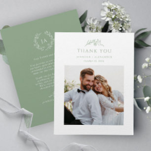 Sage Green Monogram Wedding Thank You Card