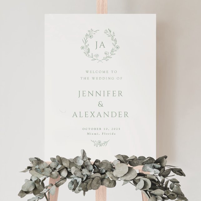 Sage Green Monogram Wedding Welcome Sign (Creator Uploaded)