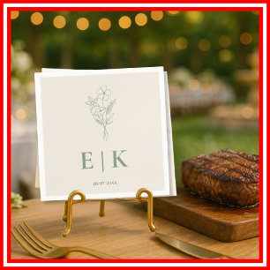 Sage Green Monogram   Wildflower Napkins