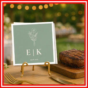 Sage Green Monogram Wildflower Wedding Napkins