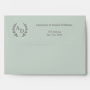 Sage green monogram wreath return address envelope