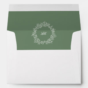 Sage Green Monogram Wreath Wedding Envelope