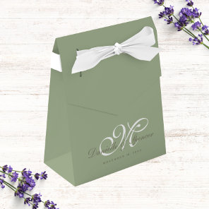 Sage green monogrammed custom wedding favor boxes