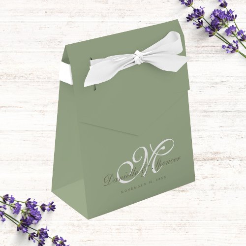 Sage green monogrammed custom wedding favor boxes