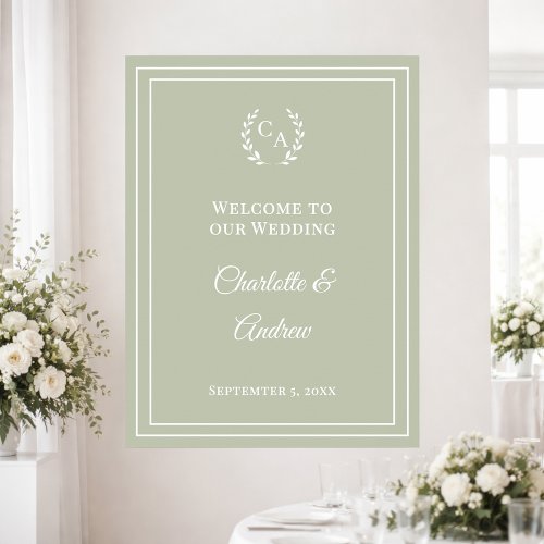 Sage green monogrammed elegant wedding welcome