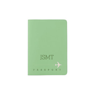 sage green Monogrammed Travel Passport Holder