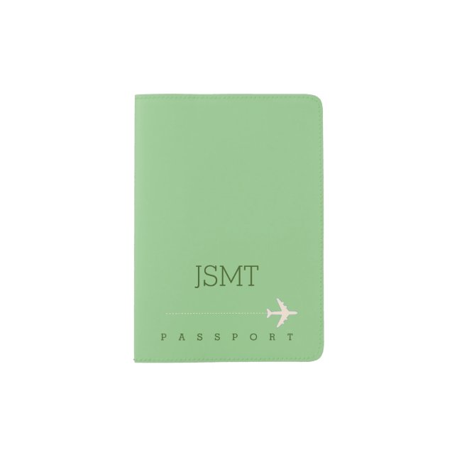 sage green Monogrammed Travel Passport Holder (Front)