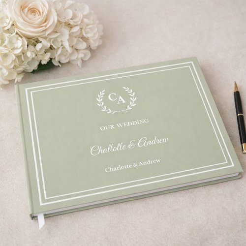 Sage green monogrammed wreath wedding