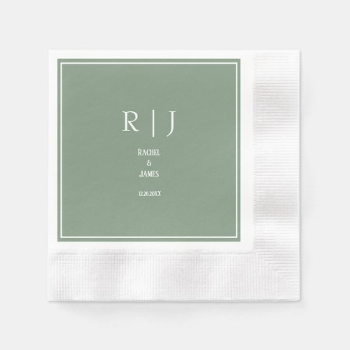 Sage Green Monograms Elegant Trendy Modern Wedding Napkins