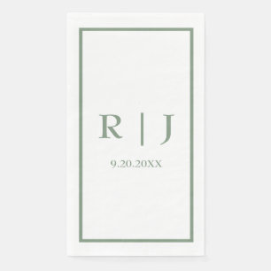 Sage Green Monograms Simple Elegant Classy Wedding Paper Guest Towels